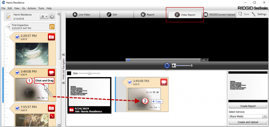 HQ video report click and drag media