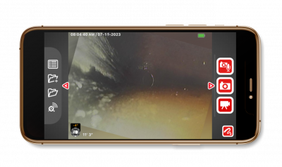An image of a phone livestreaming a plumbing diagnostic inspection.