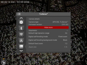 CCU TruSense menu showing Digital Self-Leveling options including DSL mode, background mode, and zoom settings