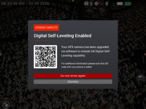 Digital Self-Leveling Enabled upgrade complete screen on SeeSnake APX CCU monitor