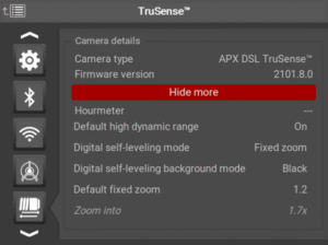 TruSense settings on the CSx monitor showing Digital Self-Leveling options including DSL mode, background mode, and zoom settings