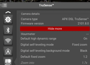 TruSense settings on the CSx monitor showing Digital Self-Leveling options including DSL mode, background mode, and zoom settings