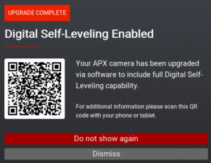 Digital Self-Leveling Enabled confirmation screen on the CSx monitor after a firmware upgrade